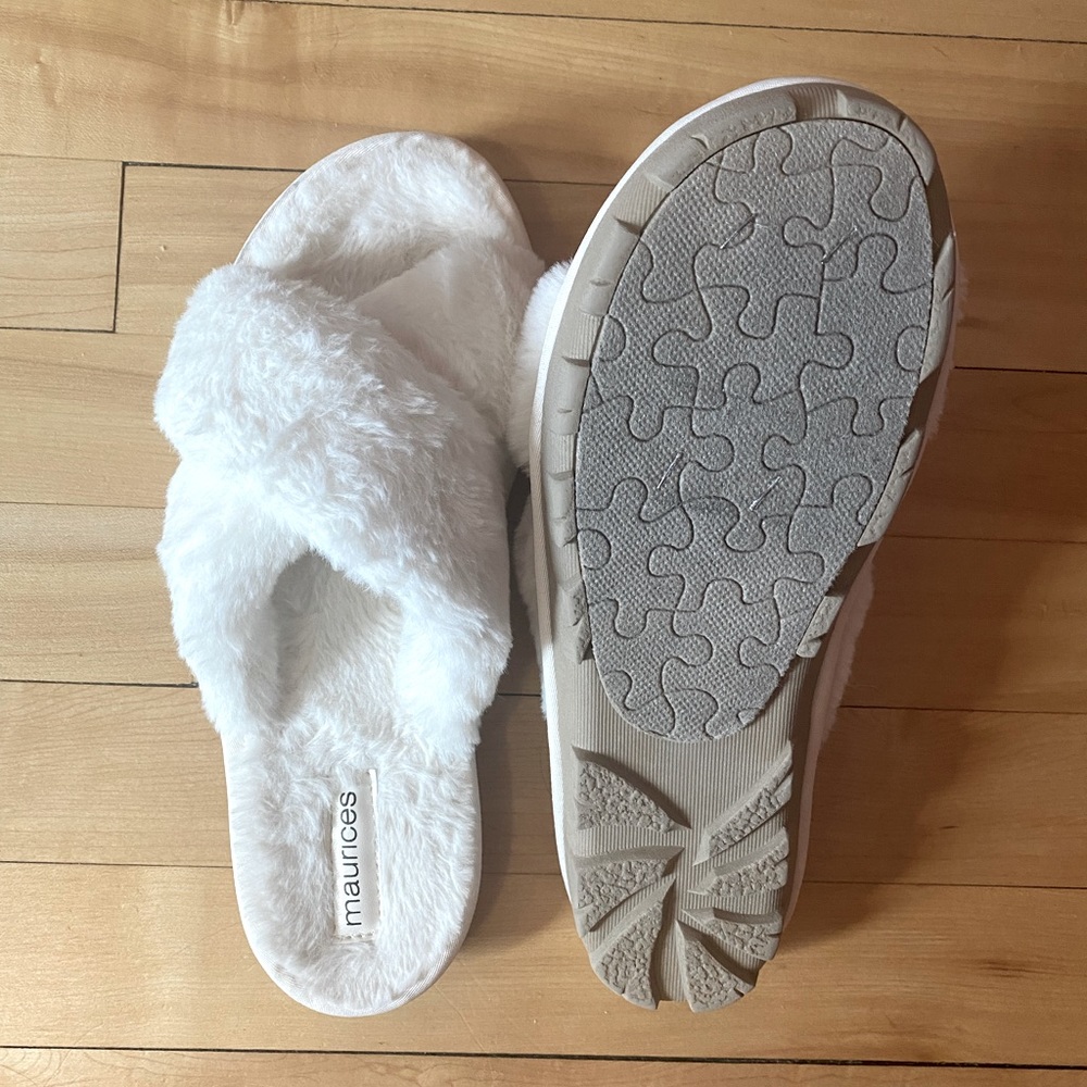 White Plush Faux Fur Slippers